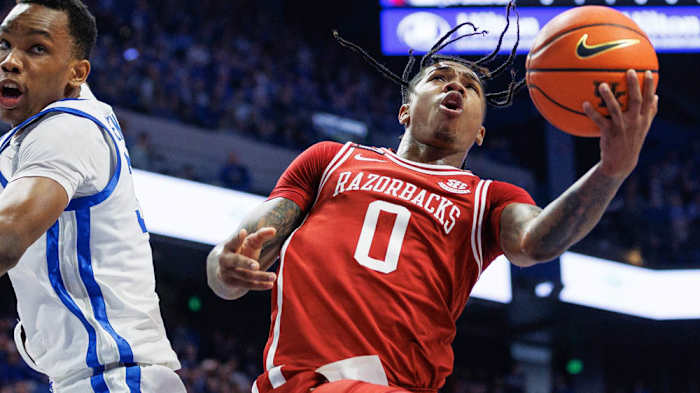 Razorbacks Khalif Battle has a layup against Kentucky